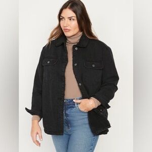 Old Navy Black Denim Jacket with Faux Fur Collar